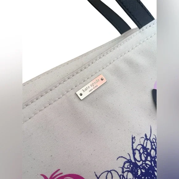 Kate Spade Imagination Monsters Party Francis Tote Bag Canvas Leather - Rare - Picture 4 of 5